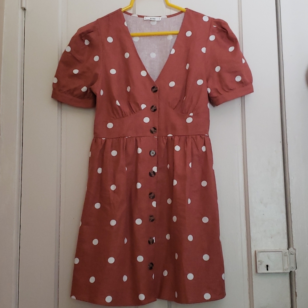 SOLD.   NWOT Anthropologie MINE Linen Dress Puff Sleeve  T - Picture 2 of 11